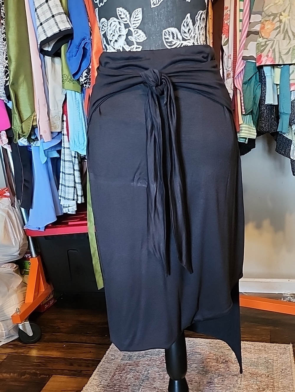Cato Black Asymmetrical Tie-Waist Midi Skirt